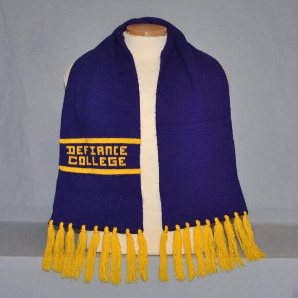 Vintage Defiance College Hat & Scarf Set Retro Purple & Gold Logo Pom-pom Hat - Picture 5 of 7